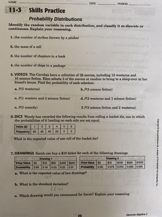Solved DATE PERIOD NAME 11-3 Skills Practice Probability | Chegg.com