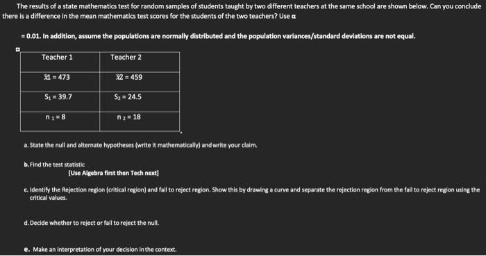 Solved The results of a state mathematios test for random | Chegg.com