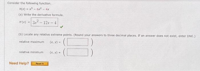 Solved Consider the following function. h(x)=x3−6x2−4x (a) | Chegg.com