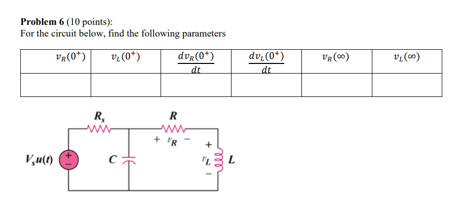 Solved Problem 6 (10 ﻿points): For the circuit below, find | Chegg.com