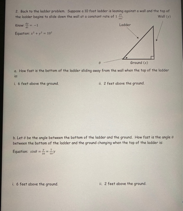 Solved ft sec Wall (y) 2. Back to the ladder problem. | Chegg.com