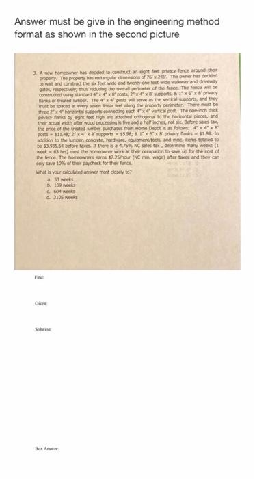 Solved Answer must be give in the engineering method format | Chegg.com