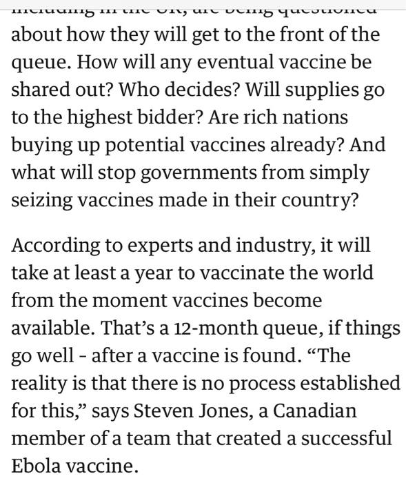 111iuunny 111 In vn, uit vn qucutivnu about how they will get to the front of the queue. How will any eventual vaccine be sha