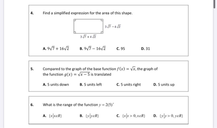 Solved 4. Find a simplified expression for the area of this | Chegg.com