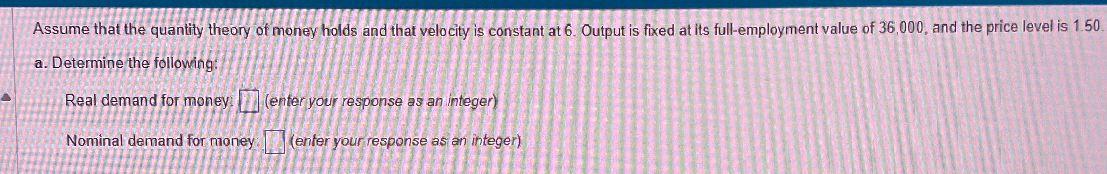 Solved Assume that the quantity theory of money holds and | Chegg.com