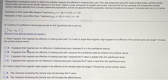 Solved Researchers conducted a study to determine whether | Chegg.com