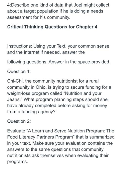 Solved Critical Thinking Questions For Chapter 3 | Chegg.com