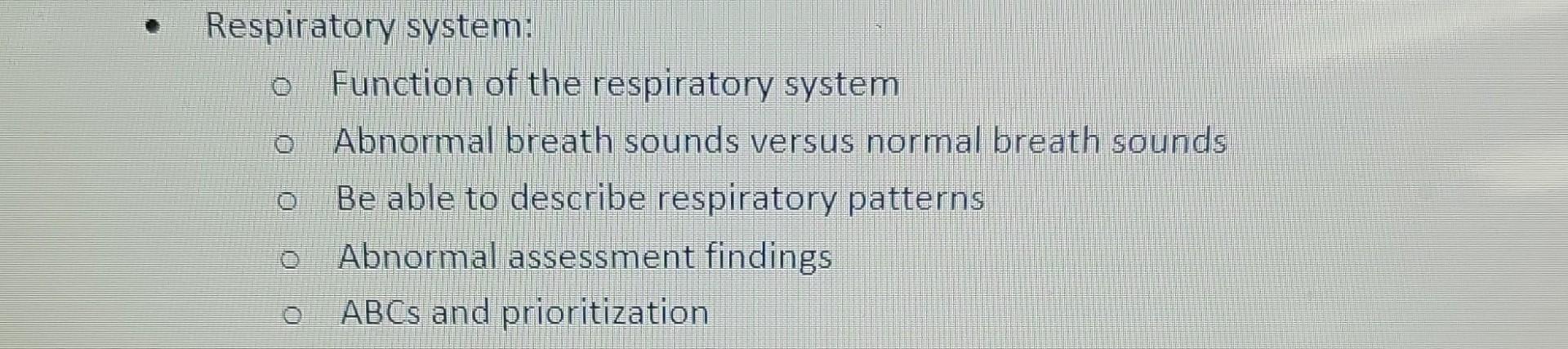 Solved Respiratory system: Function of the respiratory | Chegg.com