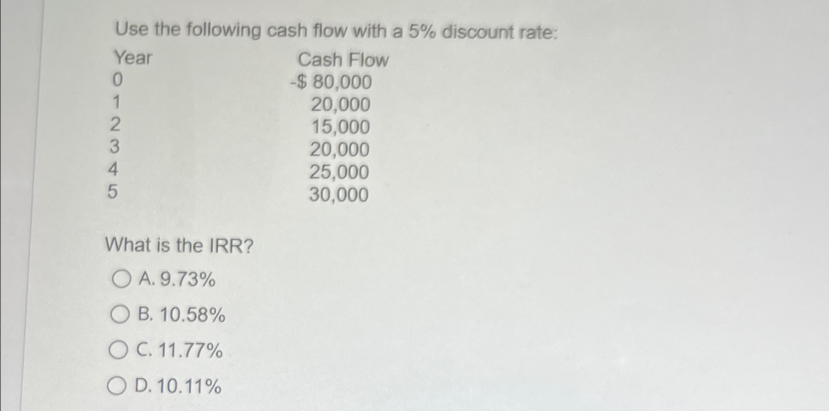 Solved use the following cash flow with a 5 discount chegg