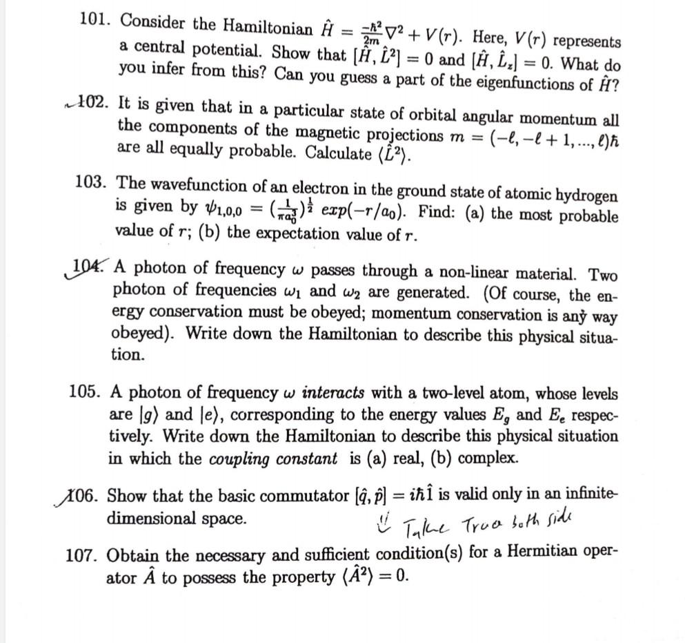 101 Consider The Hamiltonian U V2 V R Here V R Chegg Com