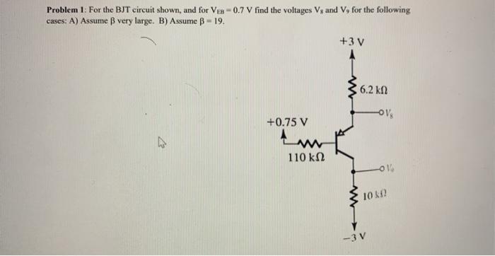 Solved Problem 1: For the BJT circuit shown, and for Ves = | Chegg.com