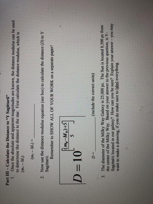 Solved Part III - Calculate the Distance to 