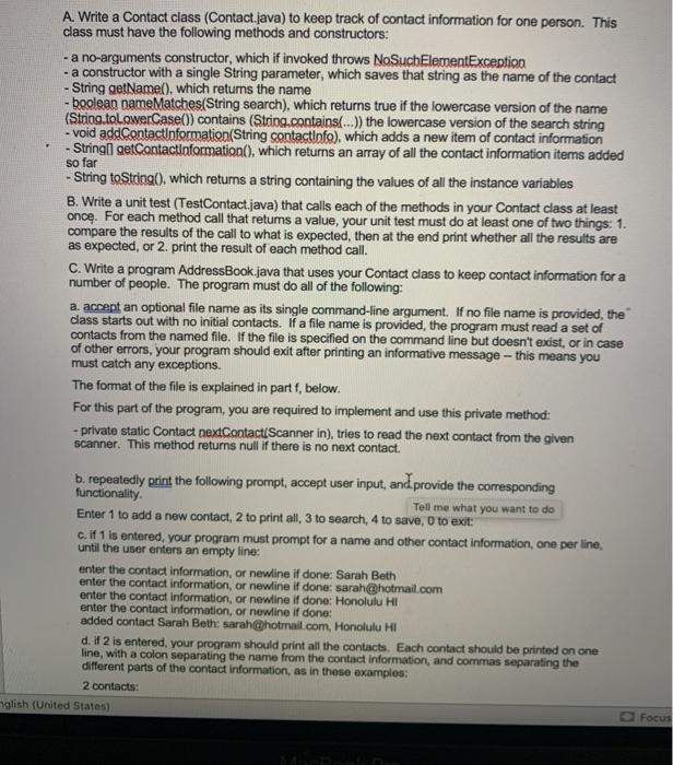Solved - so far A. Write a Contact class (Contact.java) to | Chegg.com