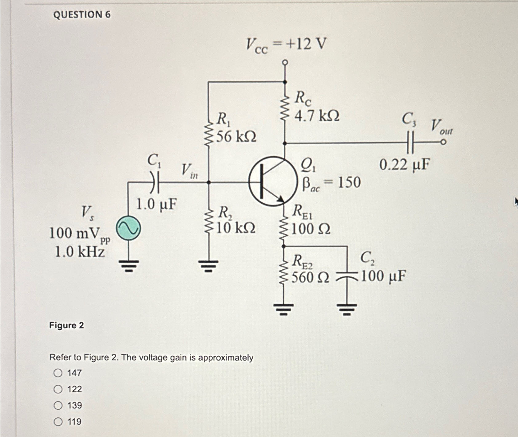 Solved QUESTION 6VCC=+12VFigure 2Refer to Figure 2. ﻿The | Chegg.com