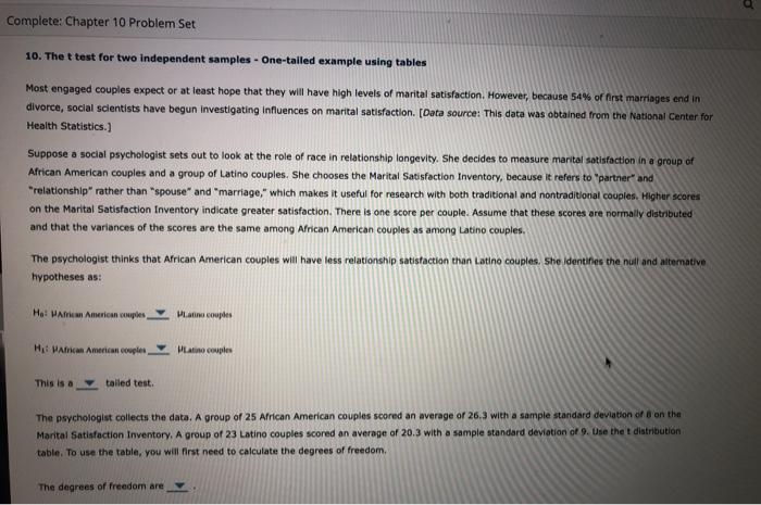 Solved Complete: Chapter 10 Problem Set 10. The t test for | Chegg.com