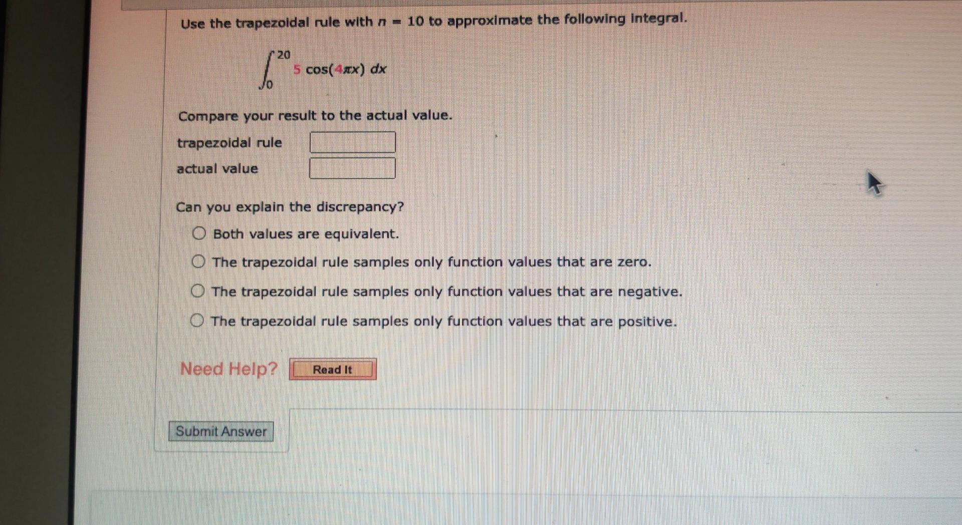 Solved Use The Trapezoidal Rule With N - 10 To Approximate | Chegg.com