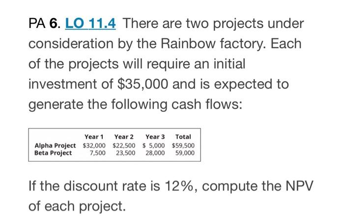 Solved PA 6. LO 11.4 There are two projects under | Chegg.com