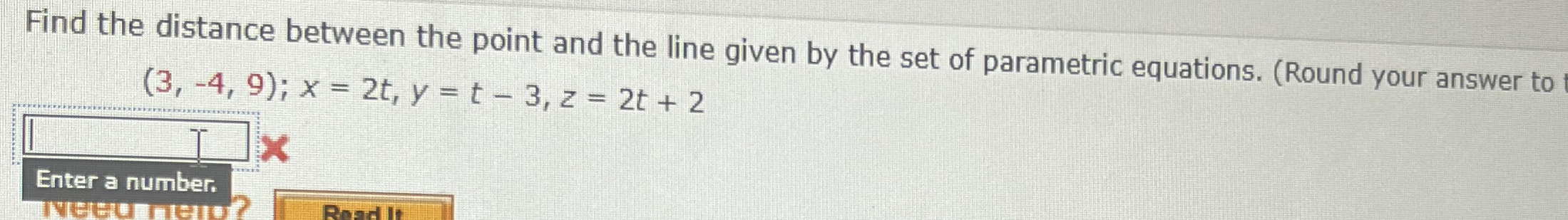 Solved Find the distance between the point and the line | Chegg.com