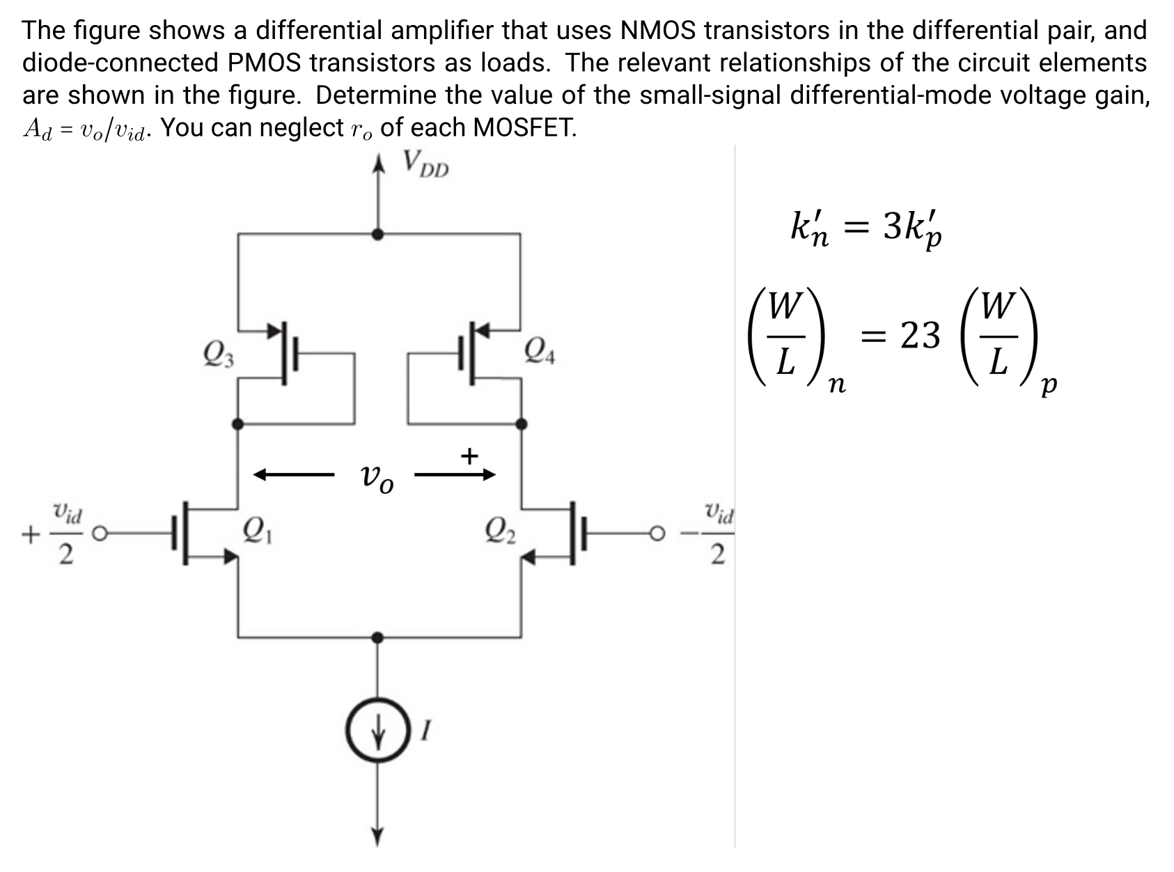 Solved The figure shows a differential amplifier that uses | Chegg.com