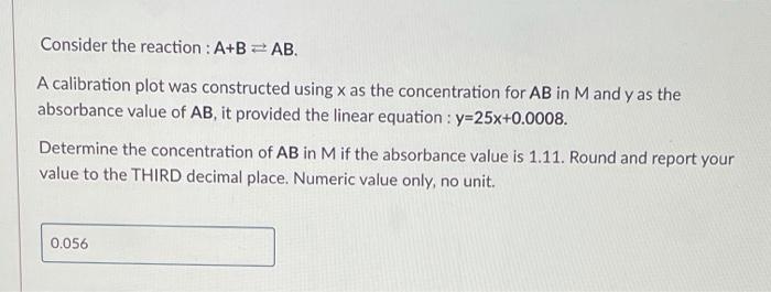 Solved Consider The Reaction : A+B=AB. A Calibration Plot | Chegg.com