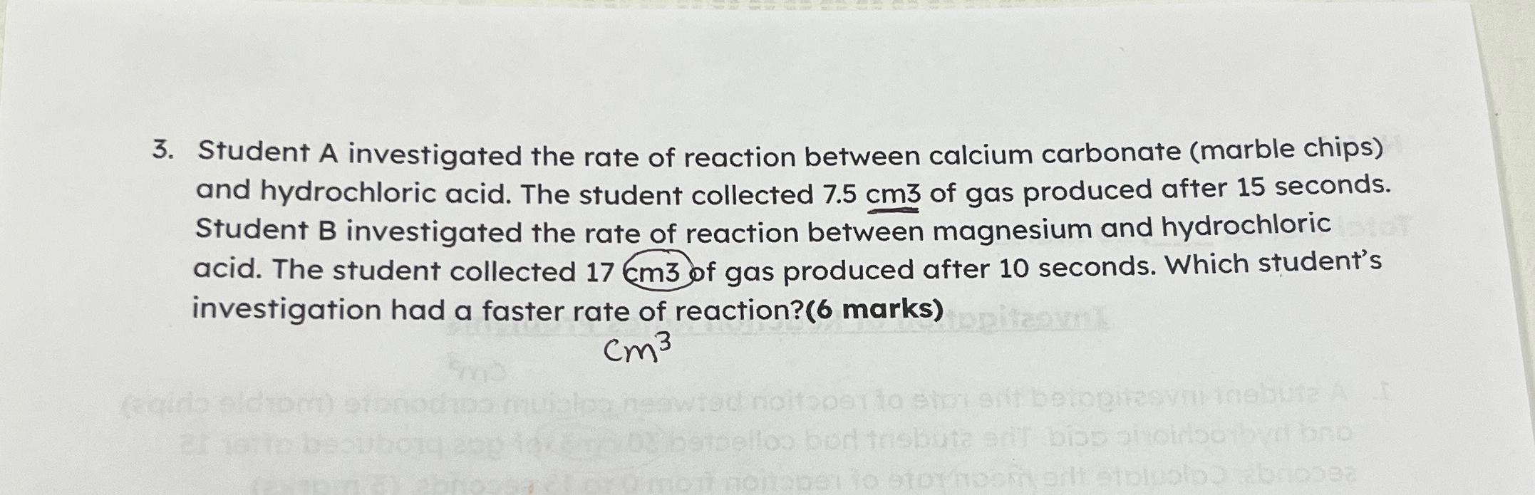 rate of reaction experiment calcium carbonate and hcl