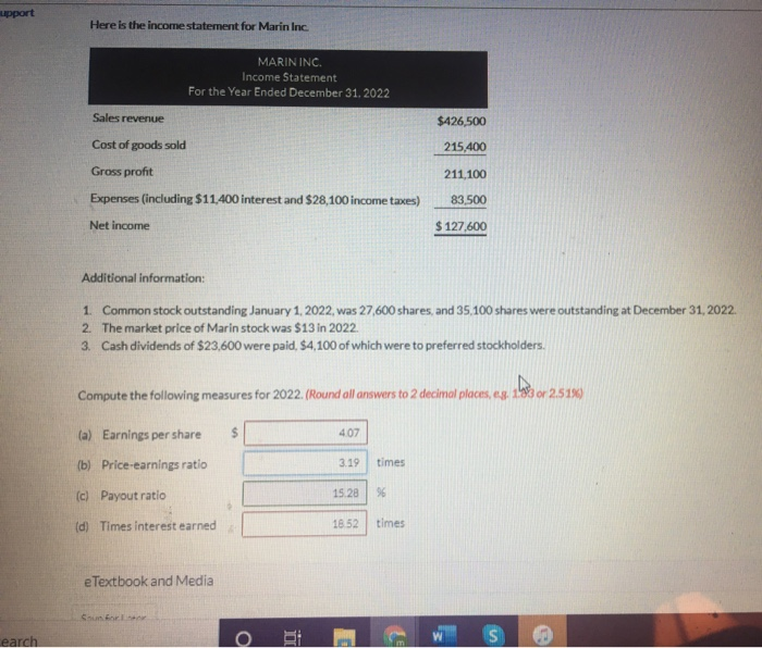 Solved support Here is the statement for Marin Inc.