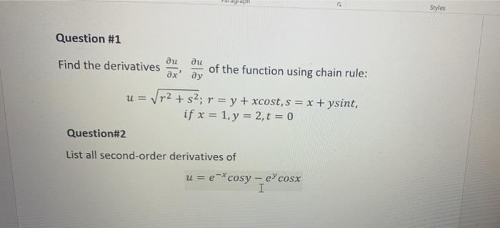Solved Styles Question #1 au ди Find the derivatives of the | Chegg.com
