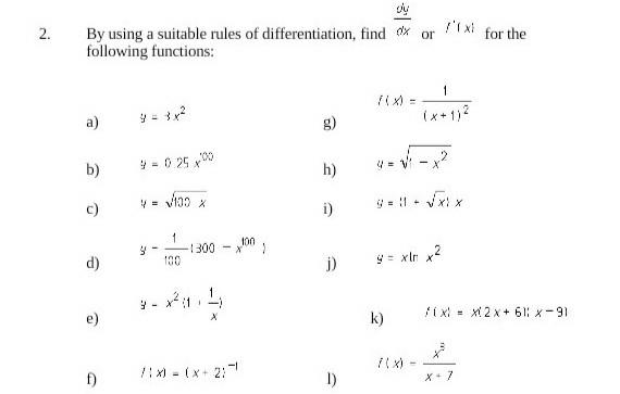 Find The First Derivative Of The Following Functions 6697