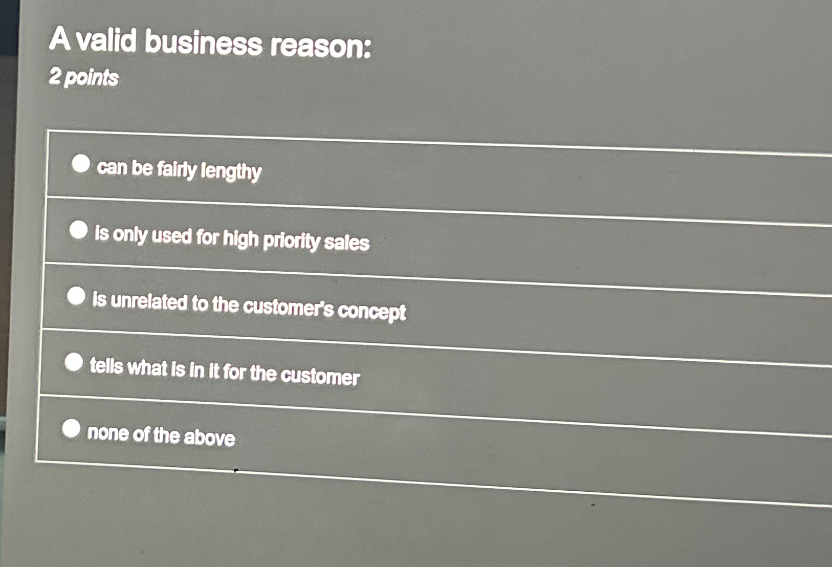 Solved A valid business reason:2 ﻿pointscan be fality | Chegg.com