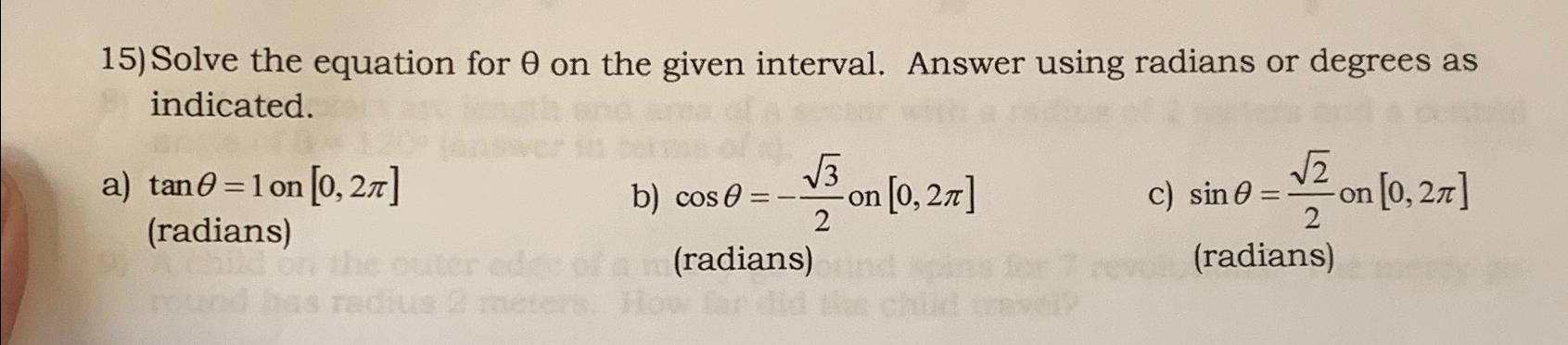 Solved Solve the equation for θ ﻿on the given interval. | Chegg.com