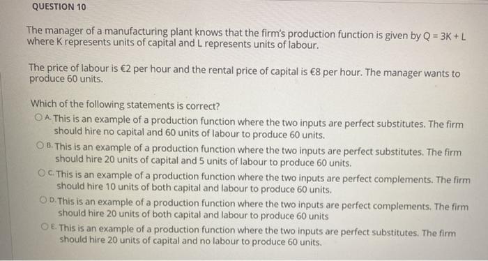 Solved QUESTION 10 The manager of a manufacturing plant | Chegg.com