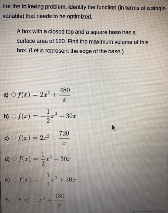 Solved For the following problem, identify the function (in | Chegg.com