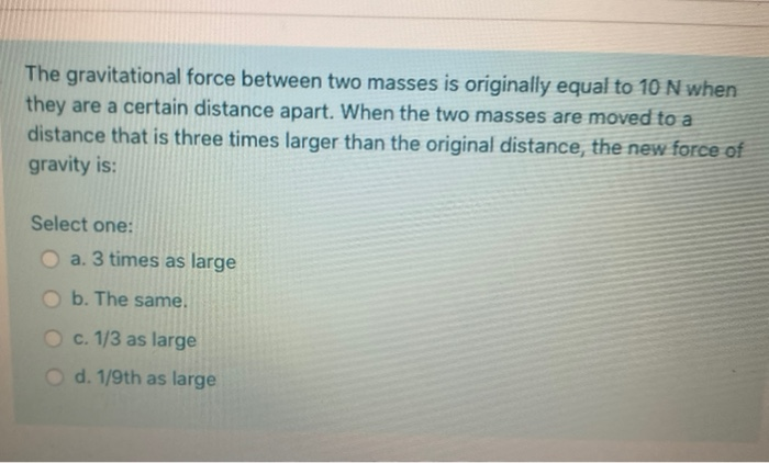 Solved The gravitational force between two masses is | Chegg.com