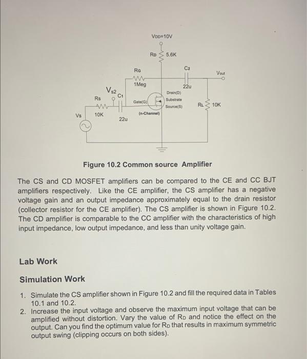 Experiment 10 MOSFET Commonsource Amplifier