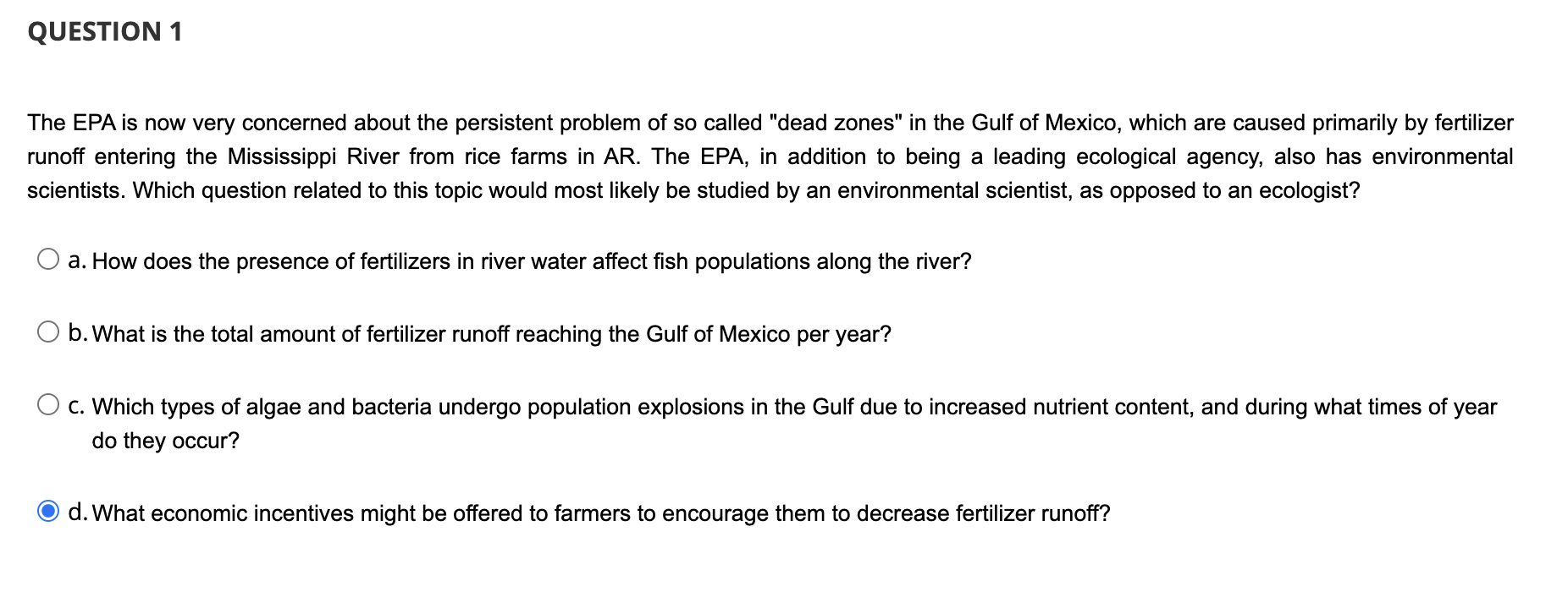 Solved QUESTION 1The EPA is now very concerned about the | Chegg.com