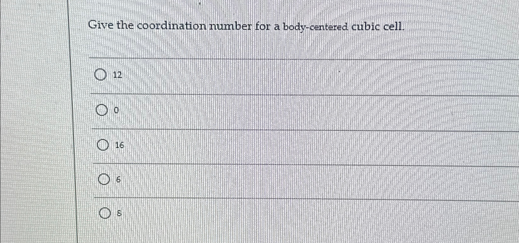 Solved Give the coordination number for a body-centered | Chegg.com