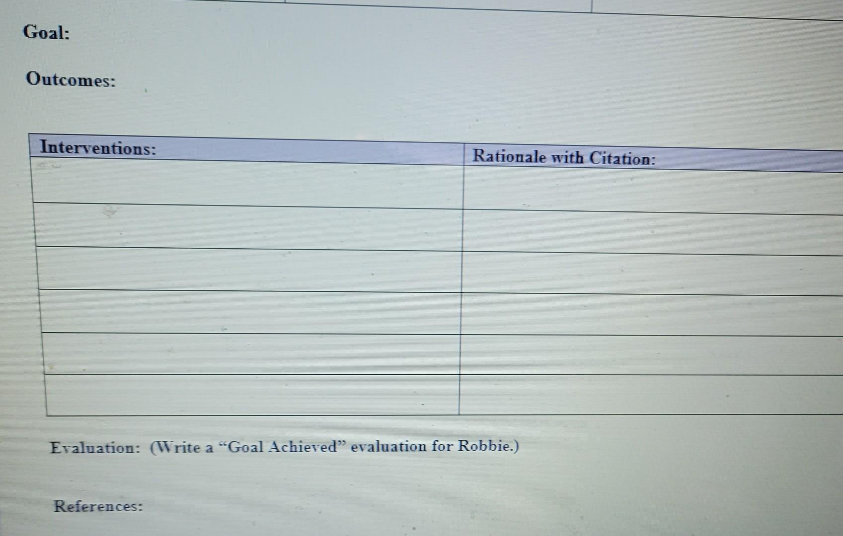 Solved Goal Outcomes Interventions Rationale With Chegg Com