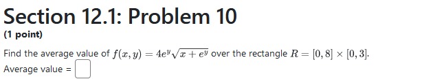 Solved Section 12.1: Problem 10(1 ﻿point)Find the average | Chegg.com
