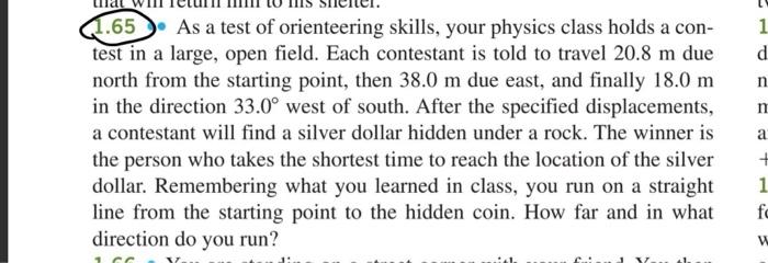 Solved 1.65. As a test of orienteering skills, your physics | Chegg.com