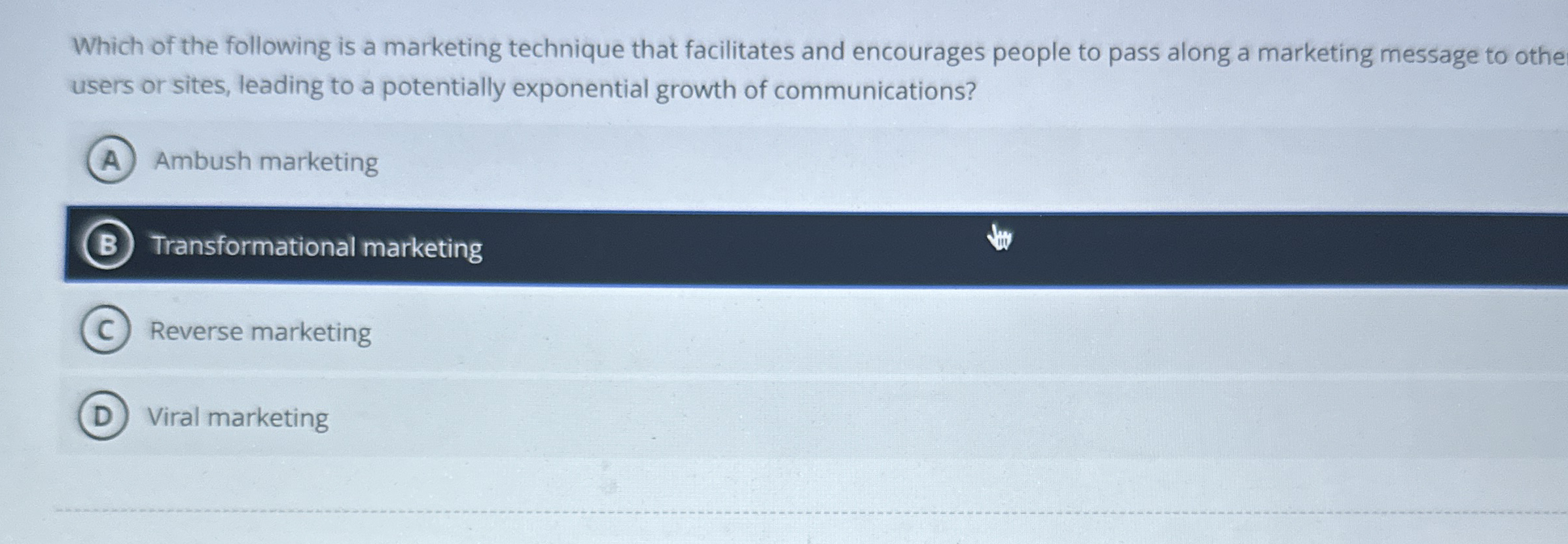 Solved Which of the following is a marketing technique that | Chegg.com