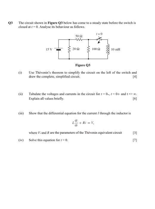 Solved Q3 The circuit shown in Figure Q3 below has come to a | Chegg.com