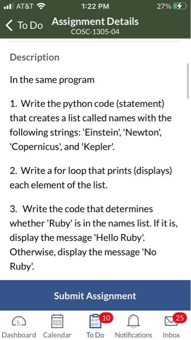 Solved 1. Write the python code (statement) that creates a | Chegg.com