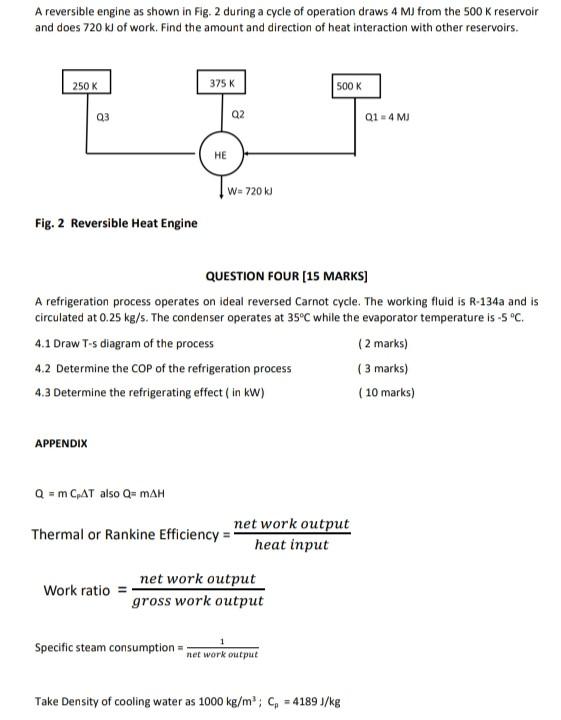 Solved A reversible engine as shown in Fig. 2 during a cycle | Chegg.com