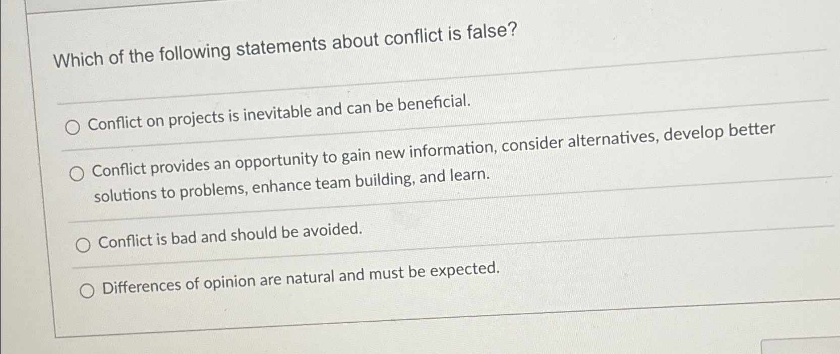 Solved Which of the following statements about conflict is | Chegg.com