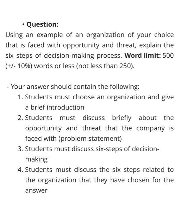 Solved - Question: Using an example of an organization of | Chegg.com