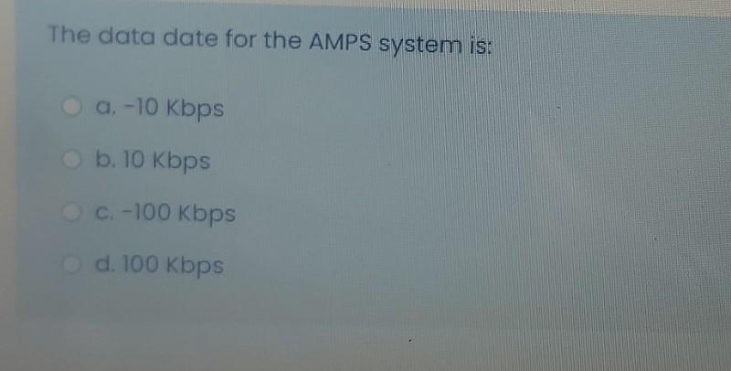 Solved The data date for the AMPS system is: a.-10 Kbps b. | Chegg.com