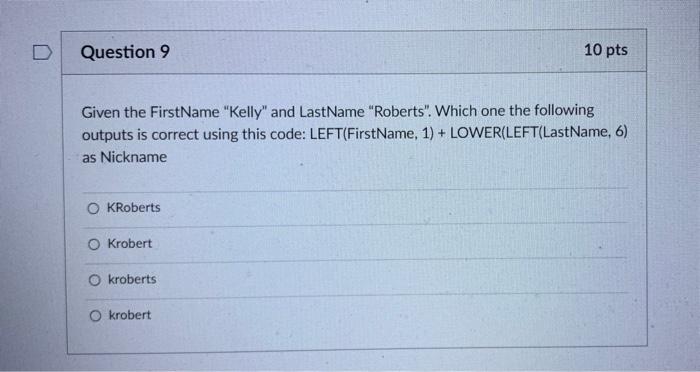 Solved Question 7 10 pts The CHOOSE function returns a value | Chegg.com
