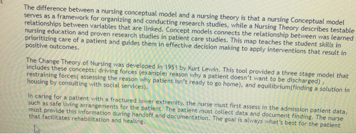 Solved The difference between a nursing conceptual model and | Chegg.com