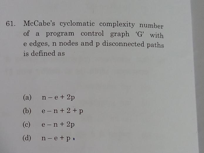 Solved McCabe's cyclomatic complexity number of a program | Chegg.com