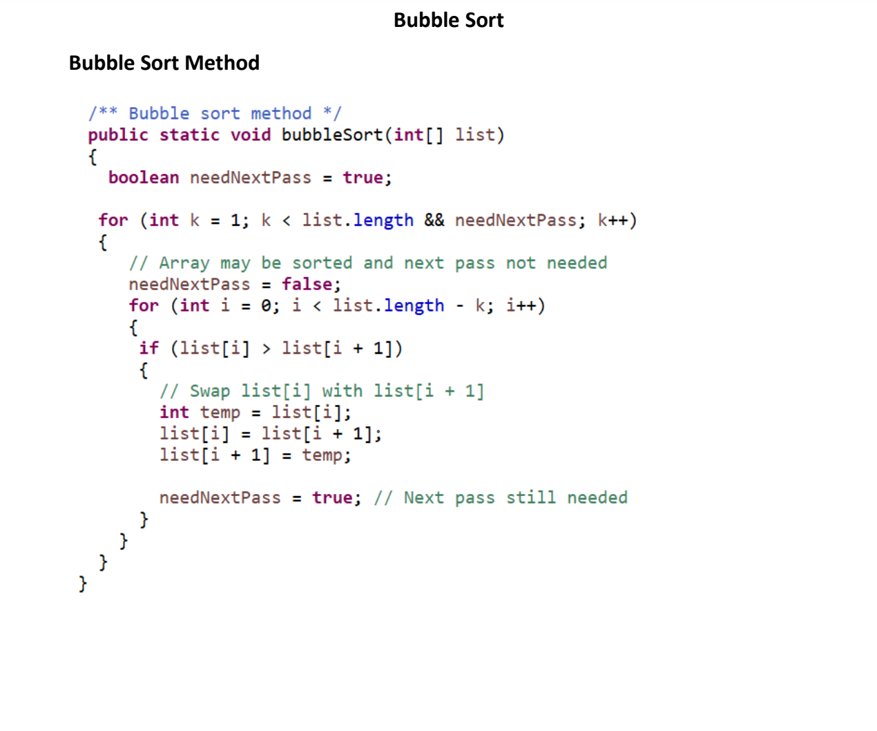 Solved Bubble Sort Bubble Sort Method \}Yellow highlighted | Chegg.com